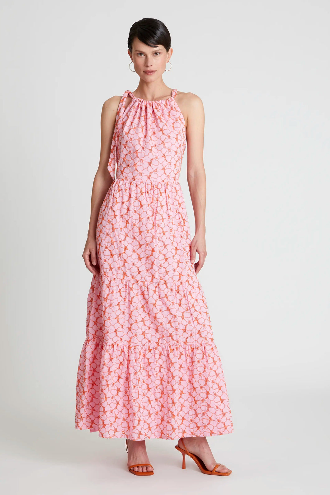 Vestido largo floral bordado rosa