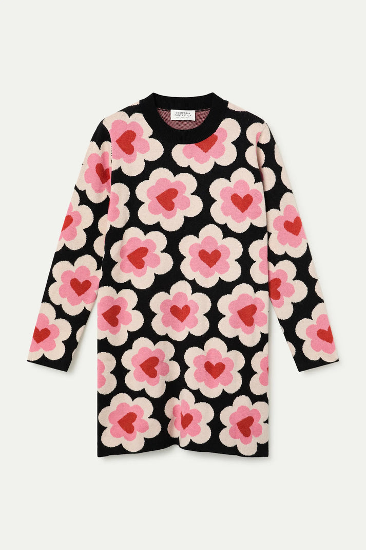 Vestido corto de punto jacquard con estampado SweetHeart