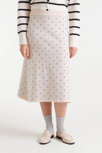 Cargar imagen en el visor de la galería, Falda midi jacquard con mini puntos negro
