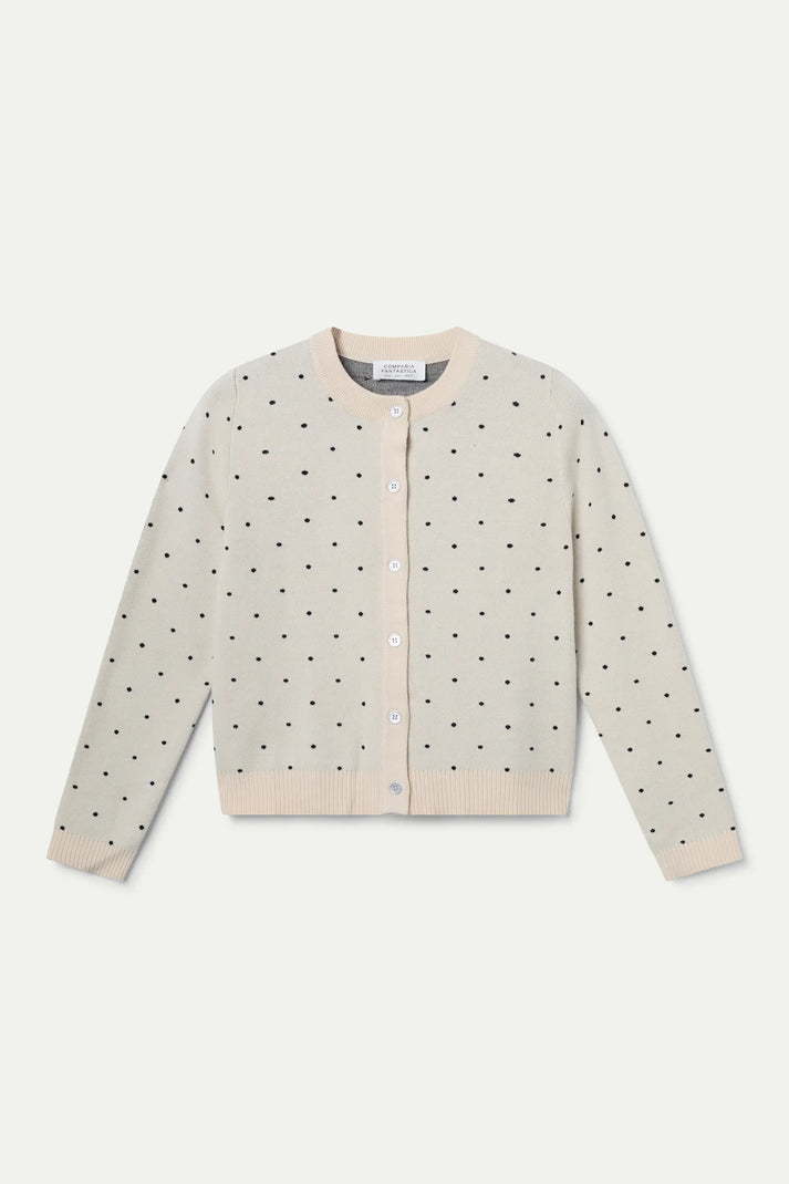 Cárdigan jacquard estampado topos mini blanco