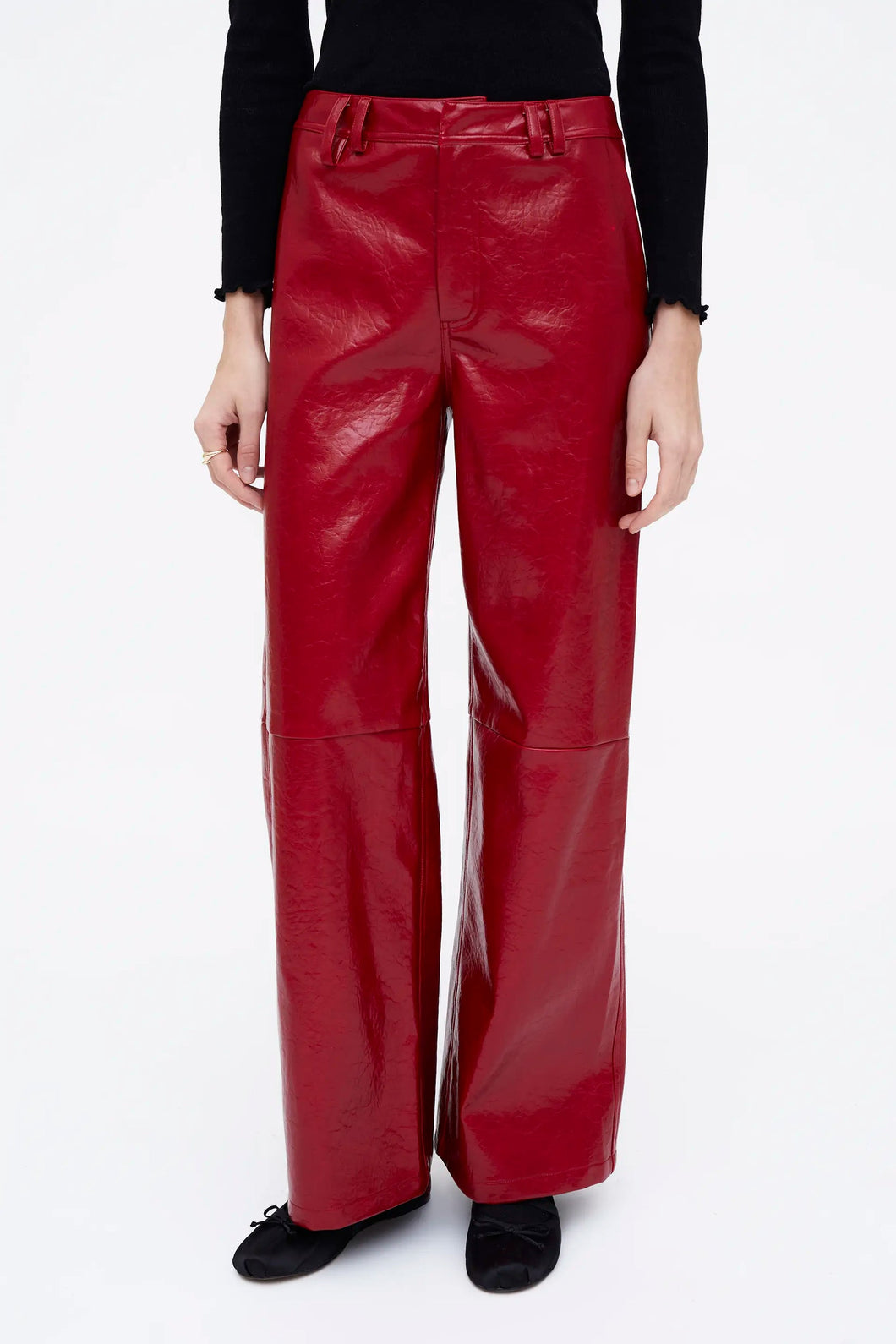Pantalón recto cuero sintético rojo