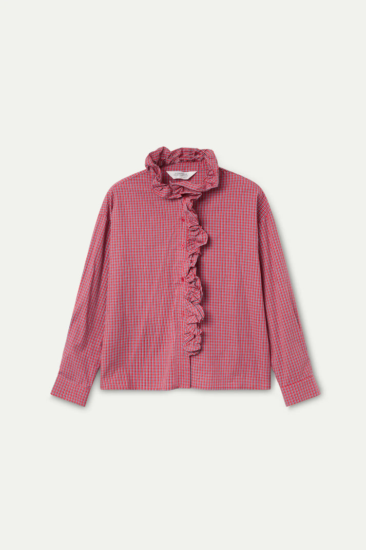 Camisa 100% algodón estampado cuadro vichy rojo