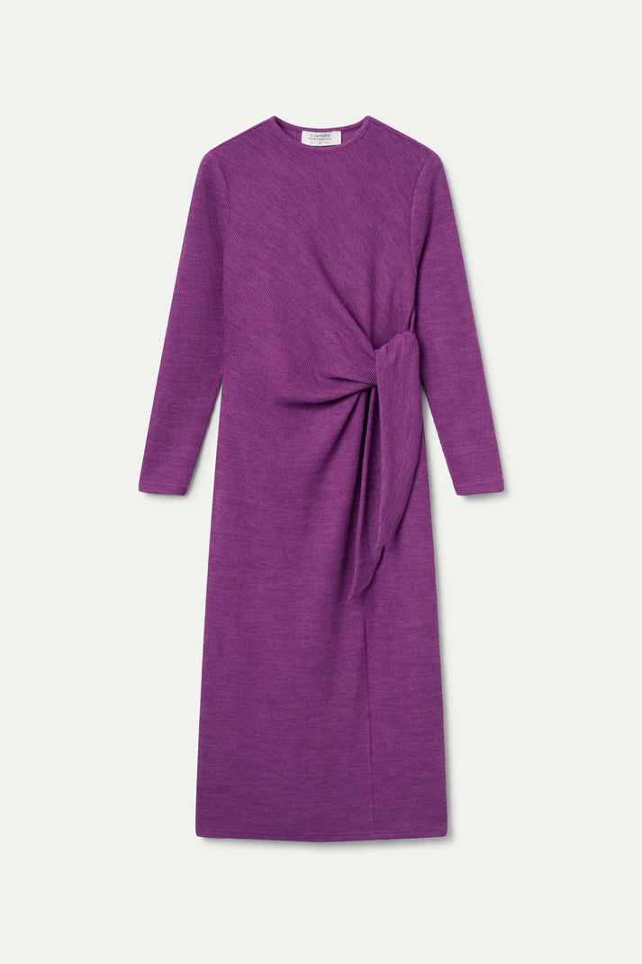 Vestido largo punto canalé magenta