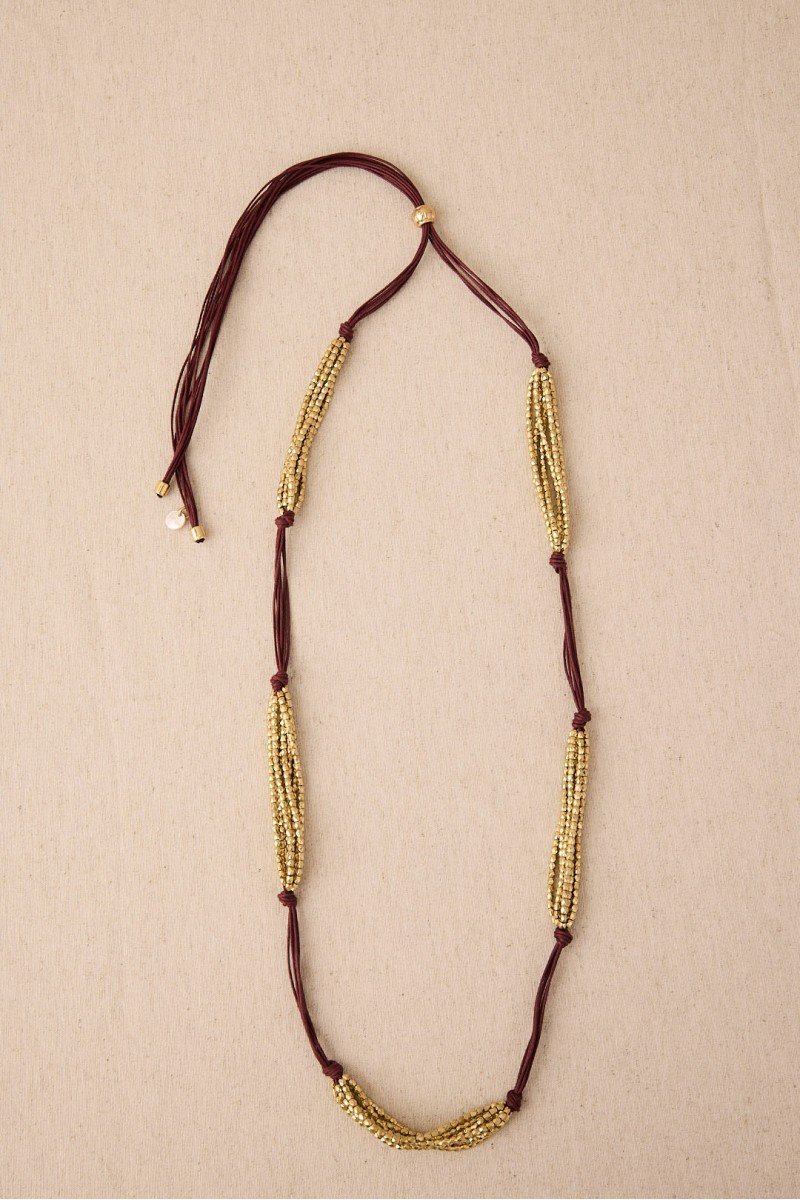 Collar Cordón Y Latón Baño De Oro